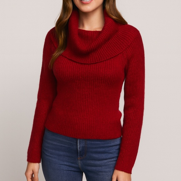 Edikted Maroon Cowl Neck Holiday Knit Sweater Top, M - Picture 1 of 9